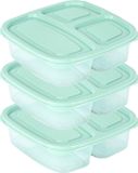 Plasticforte Vershoudbakje - 3x - 3-vaks - 1,2L - meal prep - herbruikbaar - mint groen