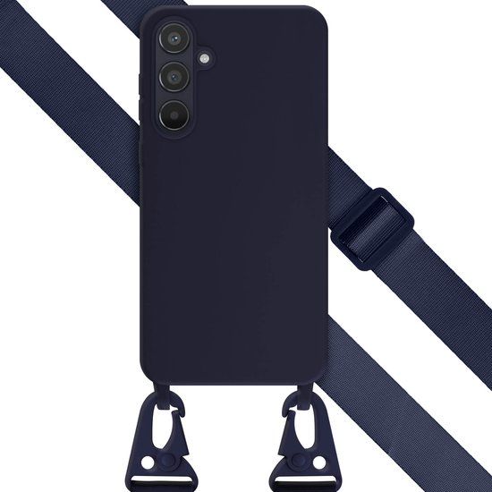 Selencia Hoesje Samsung Galaxy A55 - Donkerblauw - Siliconen Back Cover met Koord