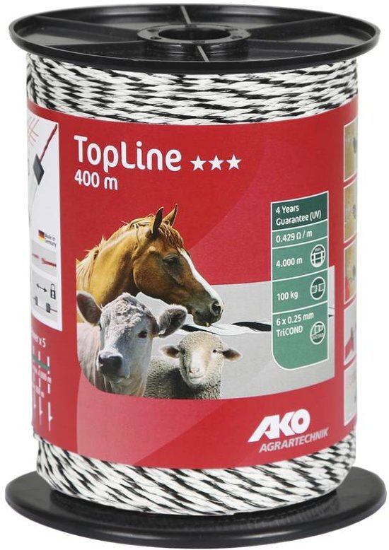 AKO Kunststofdraad TopLine, 400 m, 6 x 0,25 mm, wit/zwart