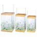 GILDE Set van 3 windlichten Wild Flowers - bamboe en glas - groen