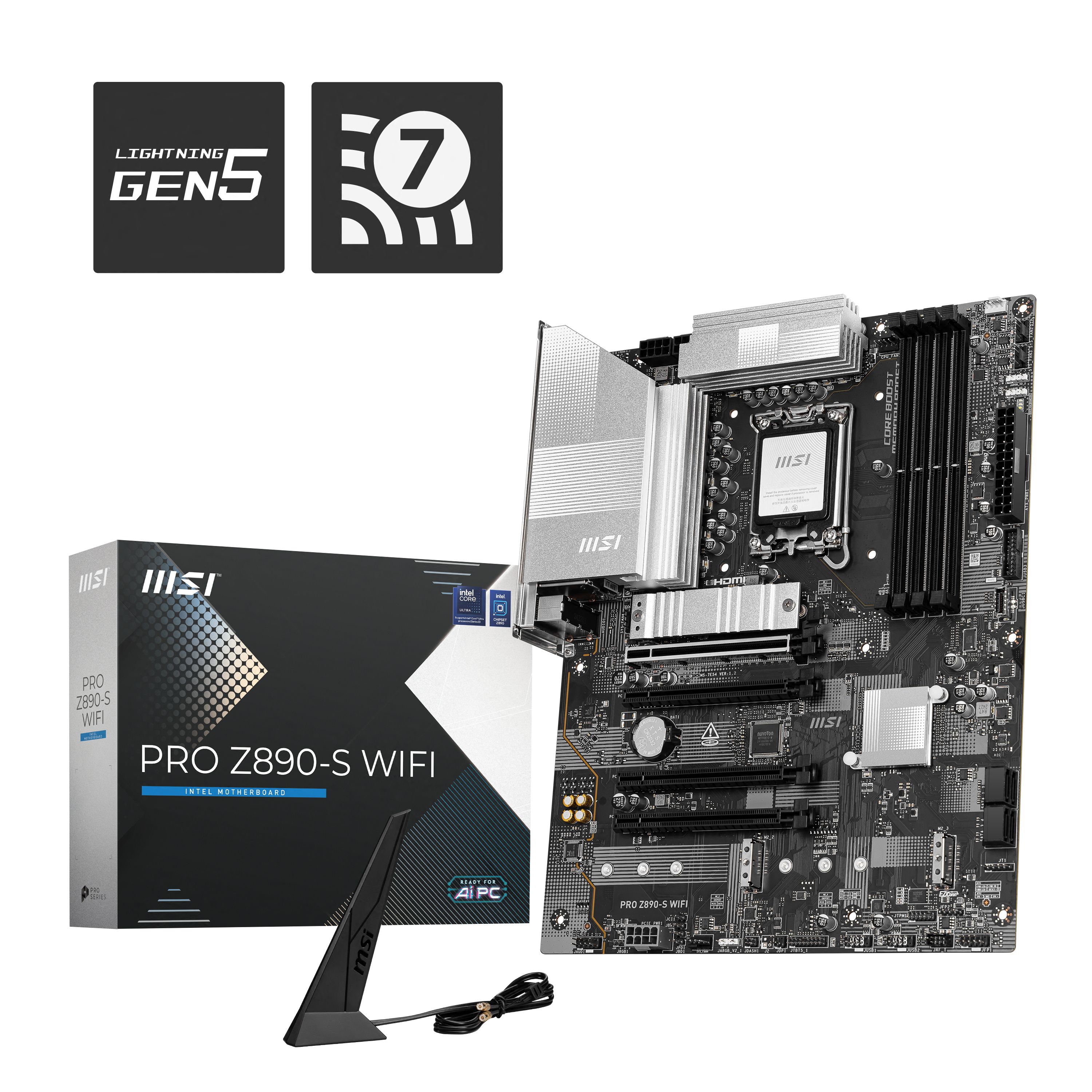 MSI PRO Z890-S WIFI - ATX Motherboard - Intel Z890 - LGA 1851 - DDR5 - Wi-Fi 7