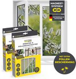 EASYmaxx Vliegenhor voor ramen met pollenbescherming & Magic Click | Muggengaas kan op maat worden geknipt tot 150x130cm | Eenvoudige installatie met 12 magneten - niet boren of schroeven, grijs, 2 stuks