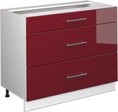 Vicco Keukenonderkast Fame-Line, Bordeauxrode hoogglans/Wit, 100 cm zonder werkblad