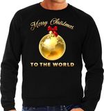 Bellatio Decorations Shoppartners Bv Foute Kersttrui / sweater - Merry Christmas to the world - gouden wereldbol - zwart - heren - kerstkleding / kerst outfit XXL
