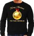 Bellatio Decorations Shoppartners Bv Foute Kersttrui / sweater - Merry Christmas to the world - gouden wereldbol - zwart - heren - kerstkleding / kerst outfit XXL