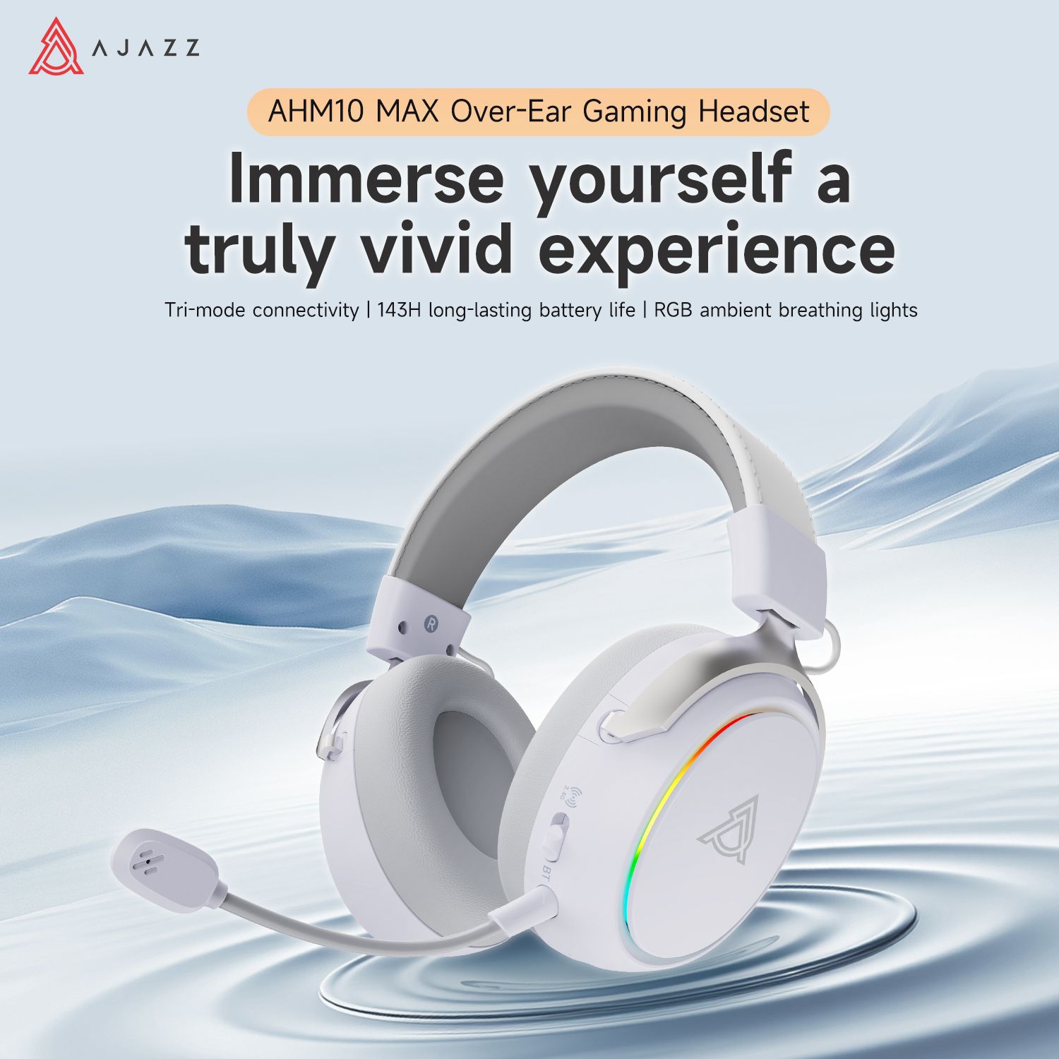 AJAZZ AHM10MAX Tri-mode bedraad/Bluetooth/2.4G noise-cancelling gamingheadset met hoge duurzaamheid en 7.1 surround sound, inclusief cadeau's