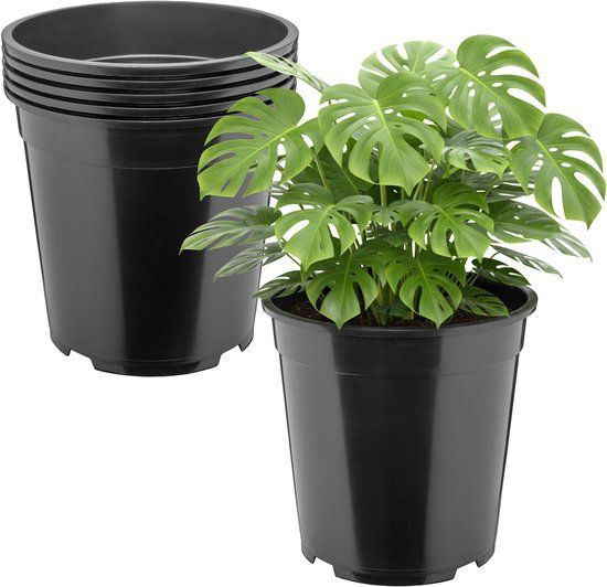 Garronda Set van 5 hoge ronde kunststof bloempotten met drainagegaten (Zwart, Ø25 x 24 cm (9,5L)) GD-KW-RH
