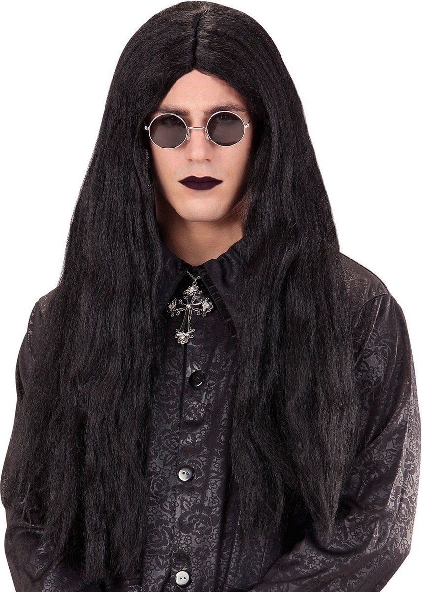 Widmann 02086 Eastbourne pruik zwart vampier Halloween carnaval themafeest