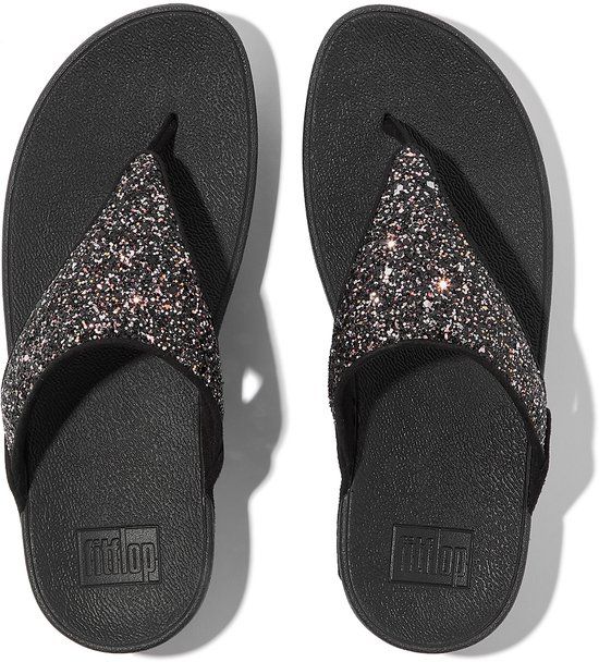 FitFlop Lulu Multi-Tonal Glitter Toe-Post Sandals - Black - Women's - Size 41