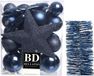 Decoris Boules de Noël 5-6-8 cm - 35x pièces - bleu foncé - étoile sommet - guirlandes de papier aluminium - plastique