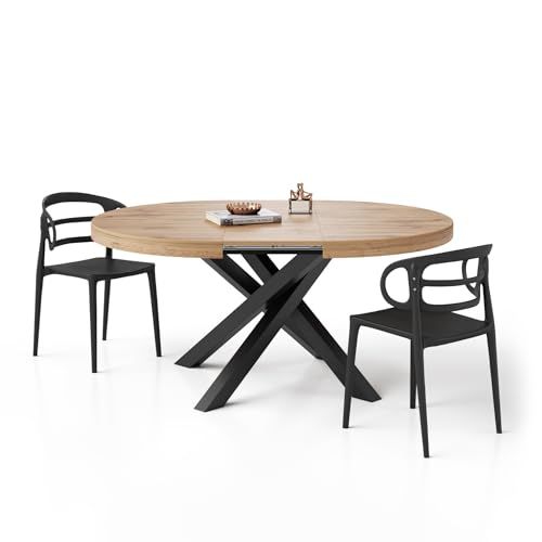 Mobili Fiver Ronde Emma Eettafel - 120-160 cm - Rustiek Eiken - Zwarte Poten