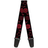 Buckle-Down Gitaarband – Supernatural symbolen verspreid zwart/rood – 5,1 cm breed – 73,7-137,2 cm lang