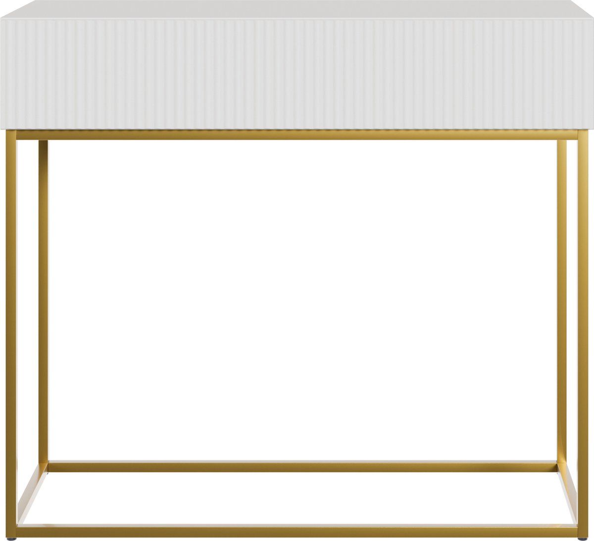 Selsey Consoletafel Veldio 90 cm wit met lamellenfront MDF en gouden metalen poten