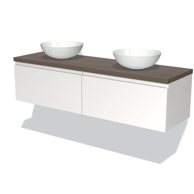 Maxaro Badkamermeubel Modulo Plato 160cm Mat Wit 2 Lades Greeploos Donkerbruin Eiken Blad