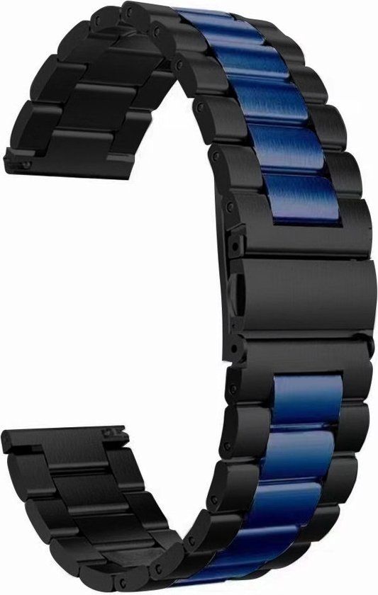 Strap-it Stalen schakel bandje 20mm - RVS - Zwart/Blauw