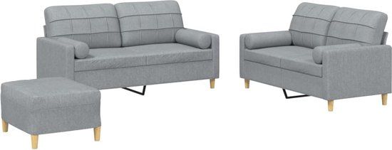 vidaXL 3-delige Loungeset met kussens stof lichtgrijs