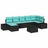 vidaXL Tuinbank Set 7-delig Zwart en Turquoise Polyrattan