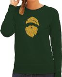 Bellatio Decorations Kerstman hoofd Kerst trui - groen met gouden glitter bedrukking - dames - Kerst sweaters / Kerst outfit XS