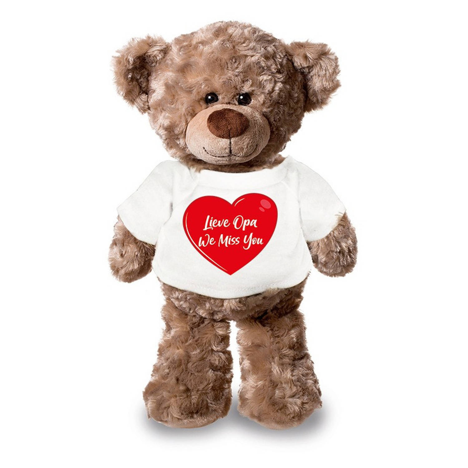 Bellatio Decorations Lieve opa we miss you pluche teddybeer knuffel 24 cm wit t-shirt met rood hartje - lieve opa we miss you / cadeau knuffelbeer