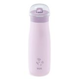 NUK Mini-Me Flip Kinderbeker met rietje, 12+ maanden, 500 ml, roestvrijstalen drinkfles voor kinderen, lekvrije drinktuit, onbreekbaar, lila bloem