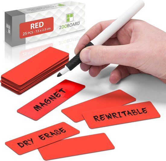 25 Rode Whiteboard Magneten Balk 7,5 x 2,5 cm - 2DOBOARD