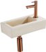 QeramiQ Fuente robinet – 37.5x18.5x9 cm – céramique beige – trou de robinet à droite – robinet en cuivre brossé