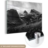 MuchoWow® Glass Painting 150x100 cm - Acrylic Glass Painting - Mountains on Skye in Black and White - Photo on Glass - Paintings