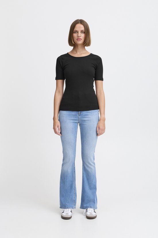 ICHI IHPALMER RIB SS Dames Top - Zwart - Maat XXL