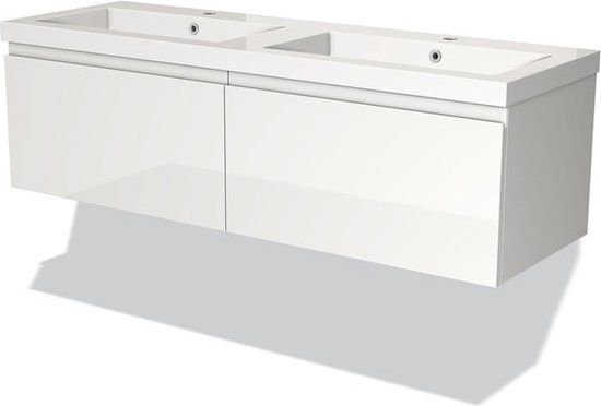 Maxaro Badkamermeubel 140cm Modulo Hoogglans Wit 2 Lades Greeploos Mineraalmarmer