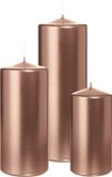 Wiedemann Cilinderkaarsen/stompkaarsen - set van 3 - metallic roségoud