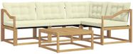 vidaXL Hoekbank set 5-delig Wit en crèmekleurig Acacia hout