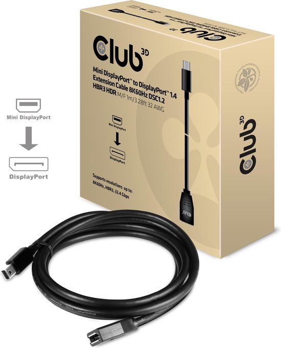 Club 3D Mini DisplayPort naar DisplayPort 1.4 kabel 1 meter Zwart