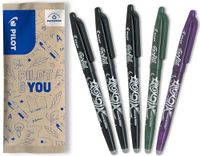 PILOT - Set van 5 FriXion Ball 07 - Uitwisbare pen met warmtegevoelige inkt - Navulbare rollerbalpen - 3 zwarte, 1 groene, 1 paarse - Medium punt
