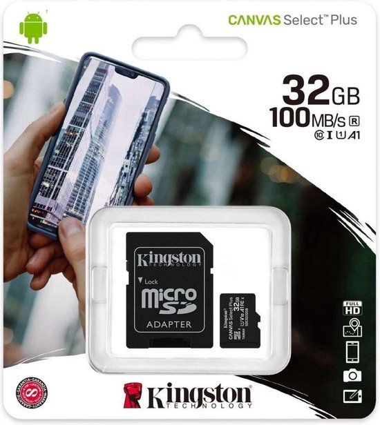 Kingston Canvas Select MicroSDHC Class 10 UHS-I - 32GB - inclusief SD adapter