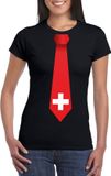 Bellatio Decorations Shoppartners Bv Zwart t-shirt met Zwitserse vlag stropdas dames - Zwitserland supporter XS