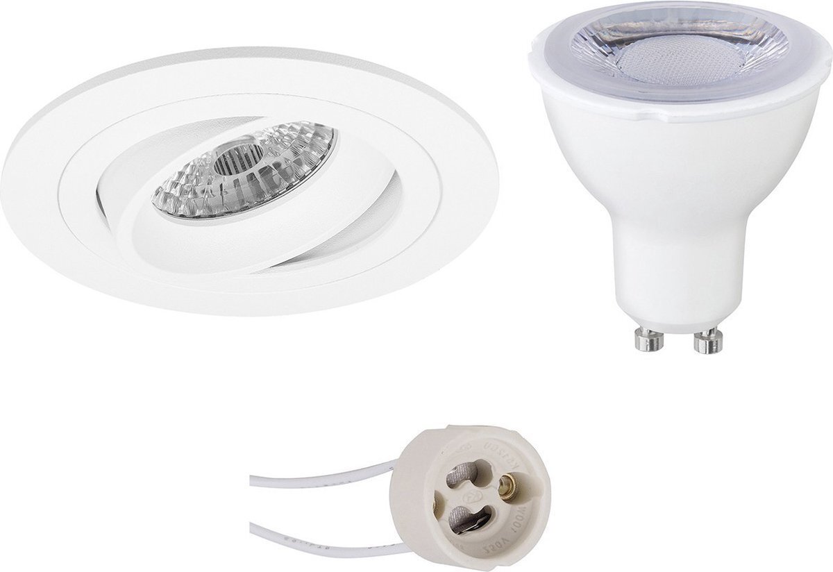 Qualu LED Spot Set - Proma Alpin Pro - GU10 Fitting - Dimbaar - Inbouw Rond - Mat Wit - 6W - Warm Wit 3000K - Kantelbaar Ø92mm