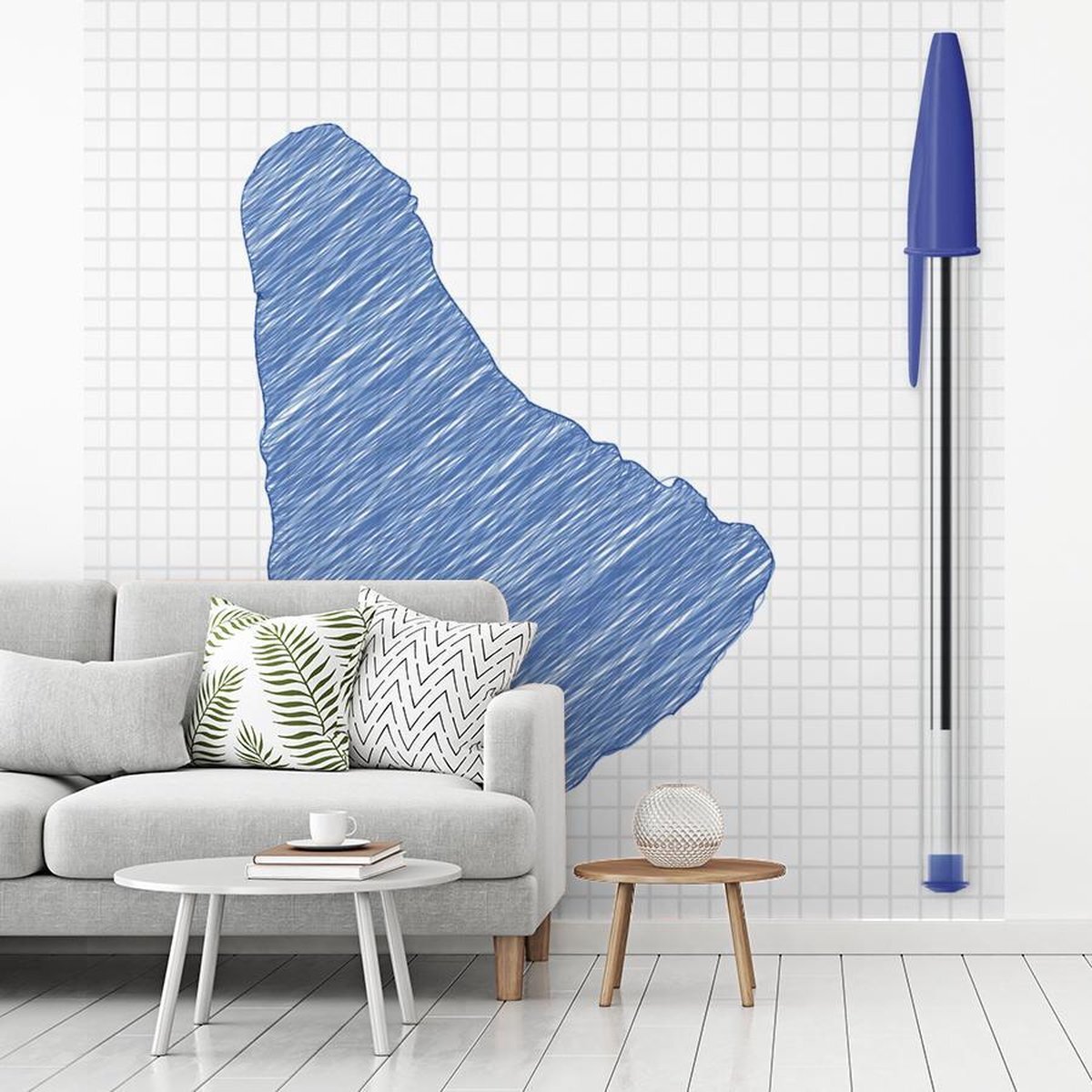 Nr1Wallpaper Behang - Fotobehang Illustratie van Barbados met een blauwe pen - Breedte 220 cm x hoogte 220 cm