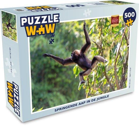 MuchoWow Puzzel Springende aap in de jungle - Legpuzzel - Puzzel 500 stukjes