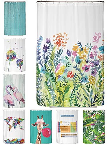 arteneur® - Kleurrijke bloemen - anti-schimmel douchegordijn 120x200 met Öko-Tex Standard 100 - verzwaarde zoom, ondoorzichtig, waterdicht, wasbaar, 8 ringen & e-book
