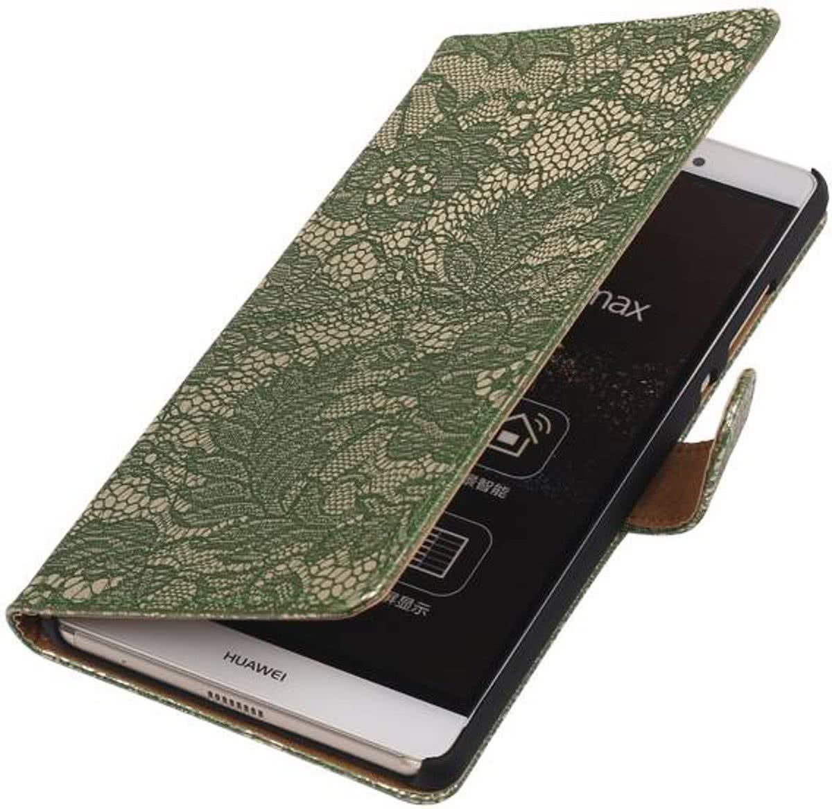 Best Cases Sony Xperia E4g Lace Kant Bookstyle Wallet Hoesje Donker groen