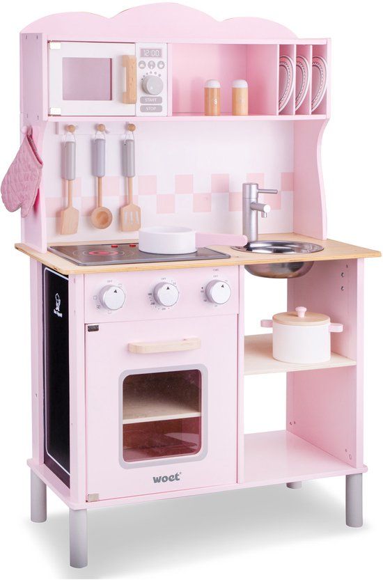New Classic Toys Houten Speelkeuken Roze - Met Licht & Krijtbord