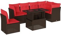 vidaXL 7-delige tuinbankset met kussens, bruin, polyrotan