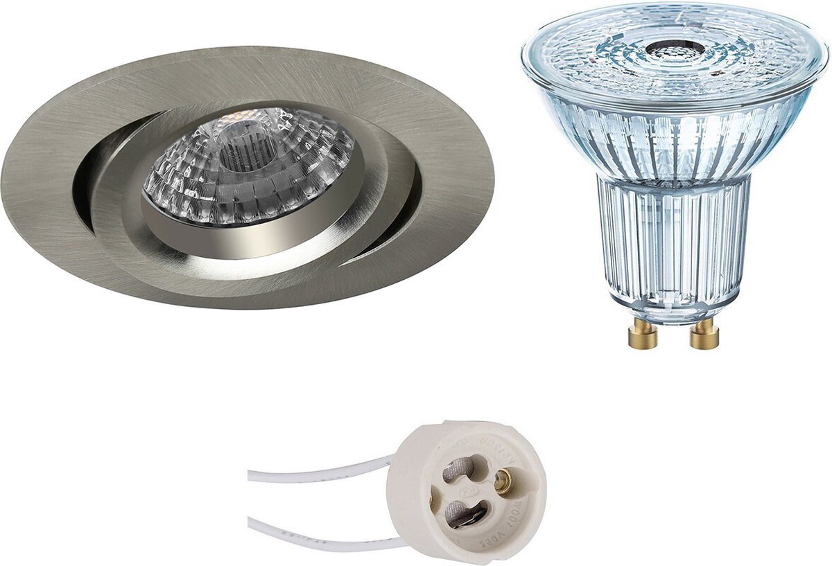 Qualu LED Spot Set - OSRAM Parathom PAR16 940 36D - Proma Aerony Pro - GU10 Fitting - Dimbaar - Inbouw Rond - Mat Nikkel - 3.7W - Natuurlijk Wit 4000K - Kantelbaar - Ø82mm