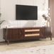 Meuble TV - Armoire TV en bois et MDF - Avec portes et tiroirs - Panneaux latéraux en rotin - Convient aux téléviseurs de 127–150 cm - Design naturel