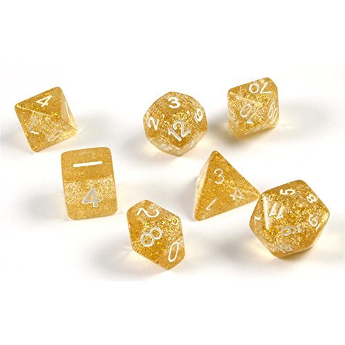 shibby - 7 polyhedral glitter dobbel stenen voor rol- en tafelspellen in Goud met zakje