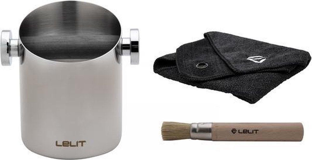Lelit PLA360S Knock box with brush and cloth - Uitklopbak met borstel en doekje - RVS