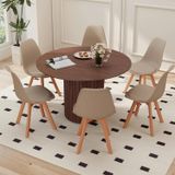 Table de salle à manger en hêtre massif avec 6 chaises - Ensemble de salle à manger 7 pièces - Table en bois de 120 cm - Hêtre massif - Style moderne et minimaliste - Marron foncé, beige
