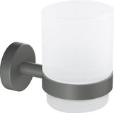 tesa tandenborstelhouder Moon Grey satijnglas beker matgrijs zonder boren – 96x70x109mm