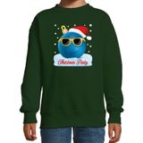 Bellatio Decorations Foute kersttrui / sweater Christmas party met coole / stoere kerstbal - groen voor jongens - kerstkleding / christmas outfit 122/128