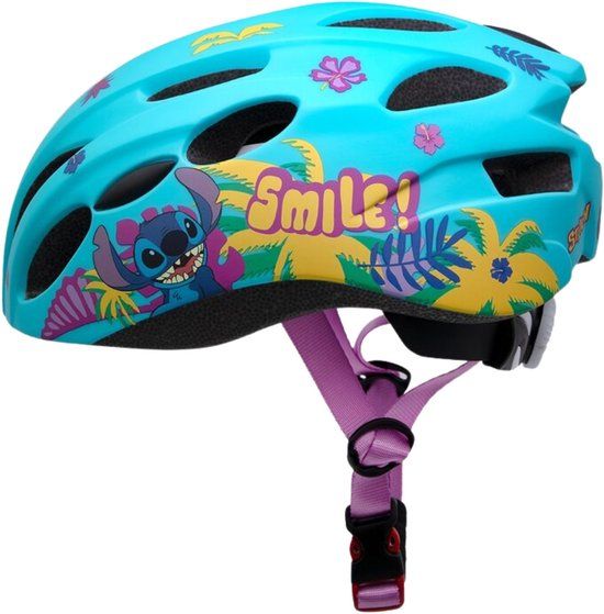4KidsOnly Disney Stitch Fietshelm - Kinderhelm - In-Mold Technologie - Verstelbaar - Maat M (52-56 cm) - Lichtblauw